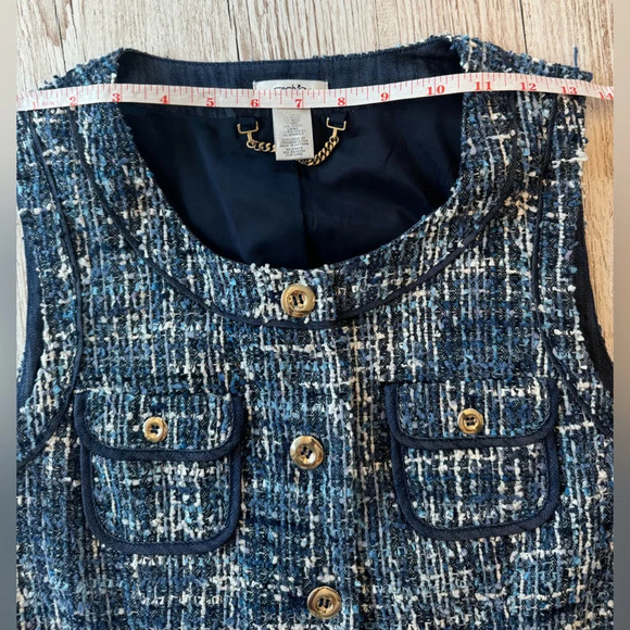 Caché Tweed Vest Blue & White with Silver Buttons Wool Blend Vest 12 - Picture 9 of 14